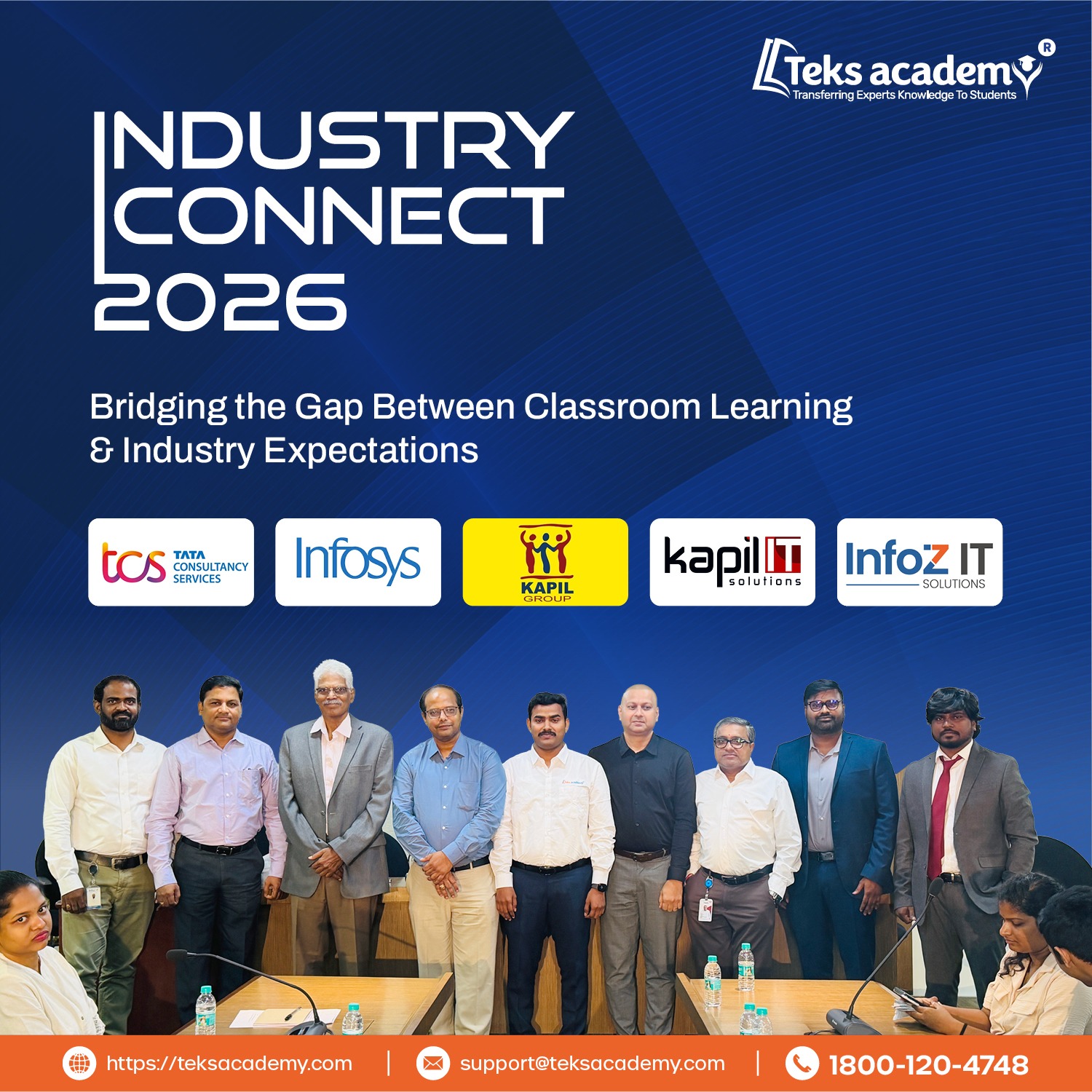Industry Connect 2026 at Teks Academy with leaders from TCS, Infosys, Kapil IT and Infoz IT Solutions